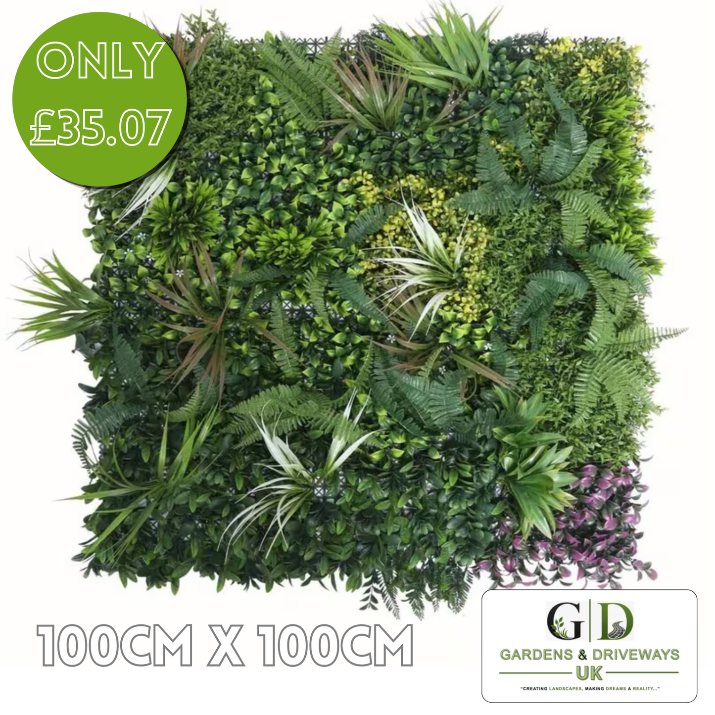 Artificial Green Living Wall Hedge Plant Panel 100 x 100cm