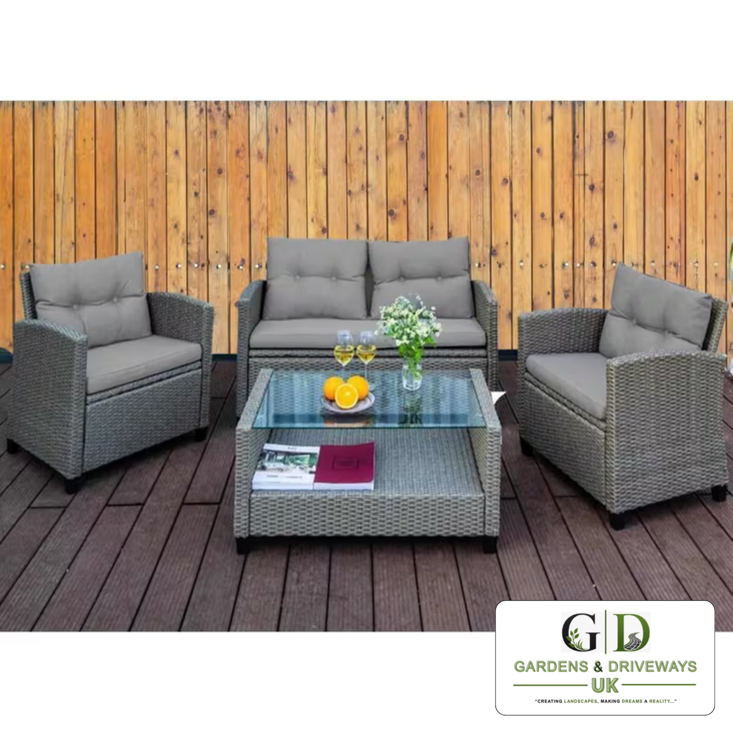 4 Peice Rattan Outdoor Table & Chairs Garden Furniture
