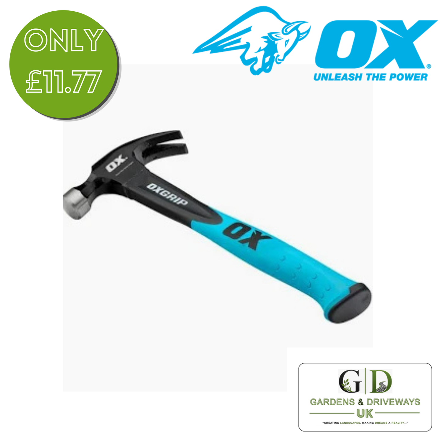 OX Trade Fiberglass Handle Claw Hammer - 20oz / 567g