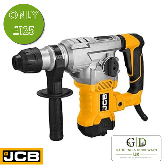 JCB 1500w Rotary Hammer Drill, Powerful 4 Modes Drilling, Hammer, Chiseling and Chisel Adjustment, Multi Position & Anti-Vibration Handle