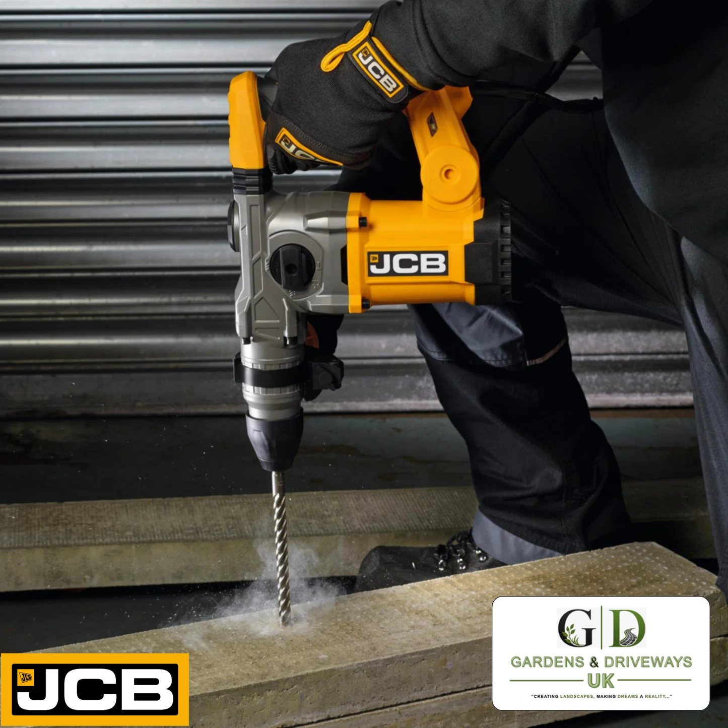 JCB 1500w Rotary Hammer Drill, Powerful 4 Modes Drilling, Hammer, Chiseling and Chisel Adjustment, Multi Position & Anti-Vibration Handle