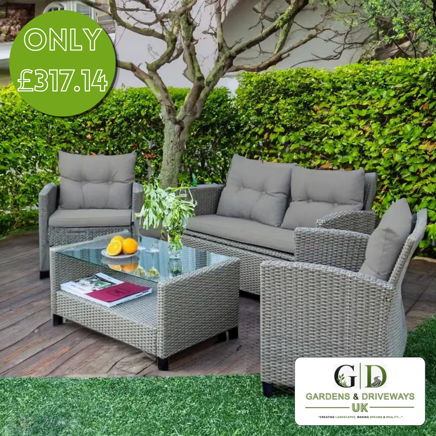 4 Peice Rattan Outdoor Table & Chairs Garden Furniture