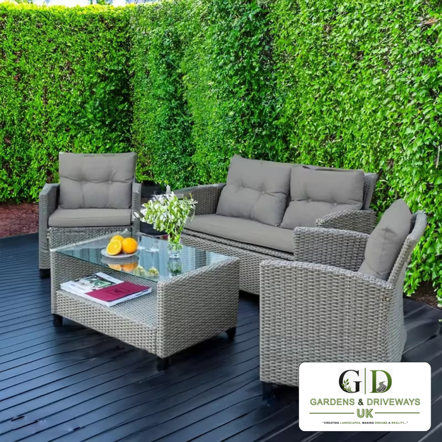 4 Peice Rattan Outdoor Table & Chairs Garden Furniture