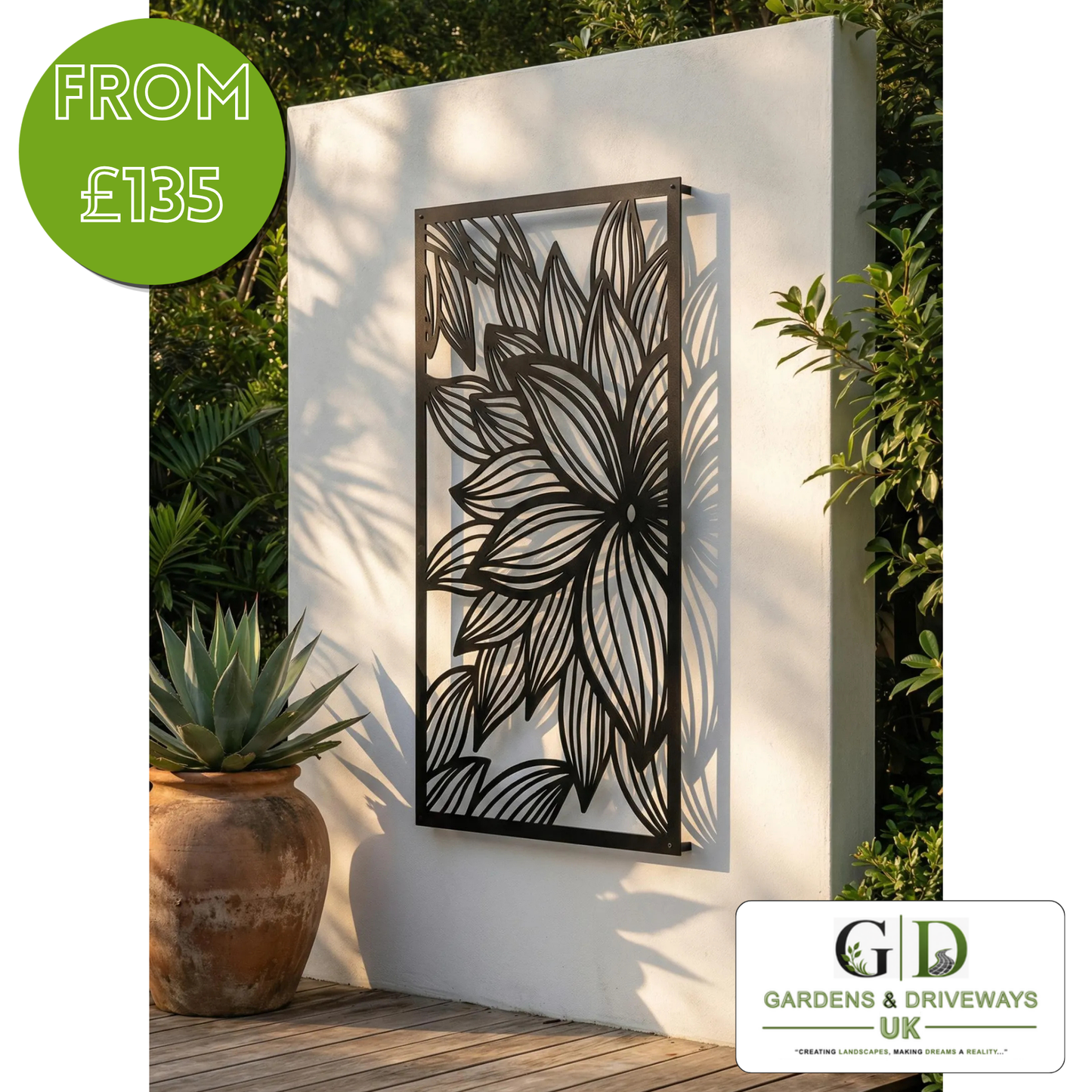 Metal Flower Wall Art Garden Screen – 2mm Steel Decorative Panel – 1m x 0.5m