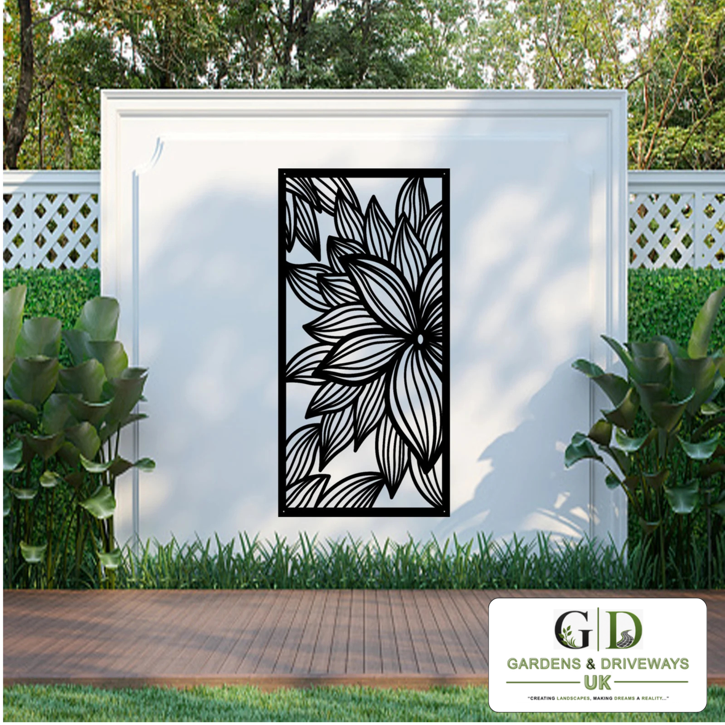 Metal Flower Wall Art Garden Screen – 2mm Steel Decorative Panel – 1m x 0.5m