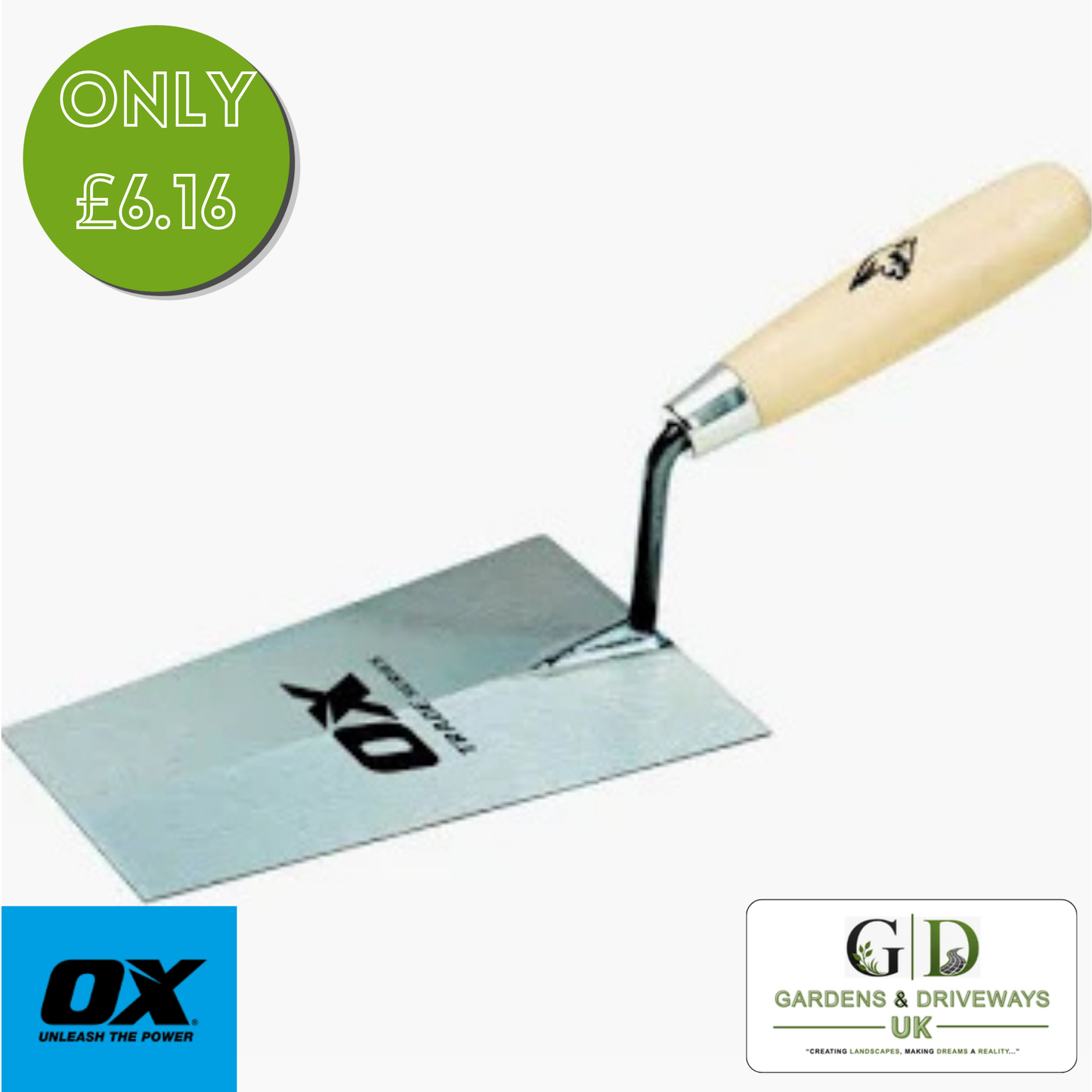 OX Trade Bucket Trowel – Wooden Handle – 180mm (7")