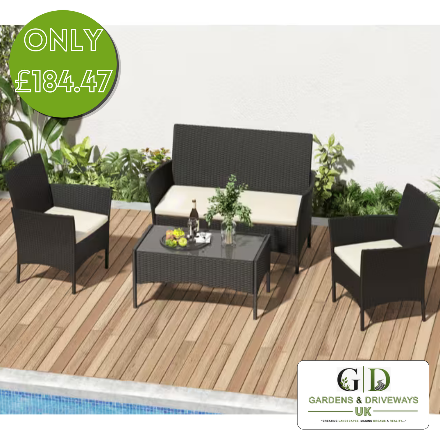 Rattan Table & Chairs, Set of 4 Rattan Chairs.