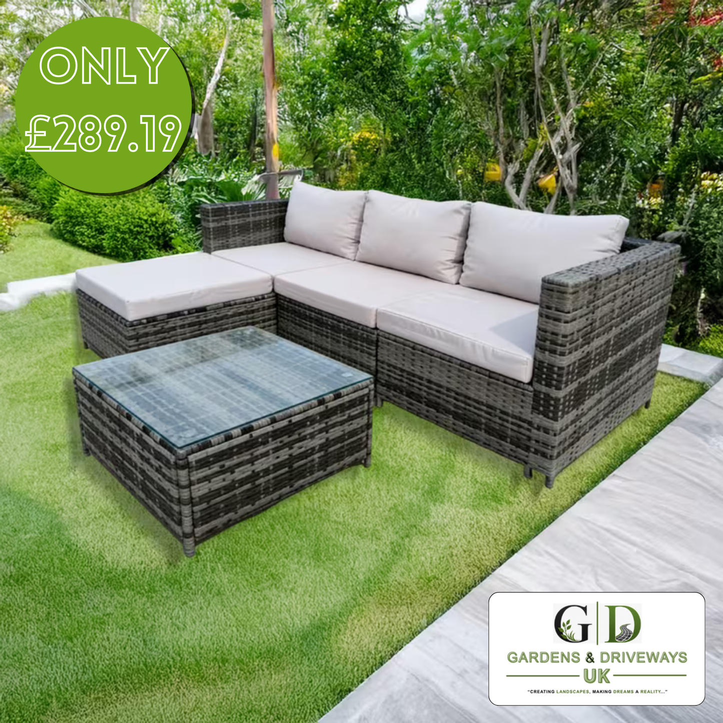 Rattan Furniture Corner Sofa L-Shaped 4 Seater Table Set